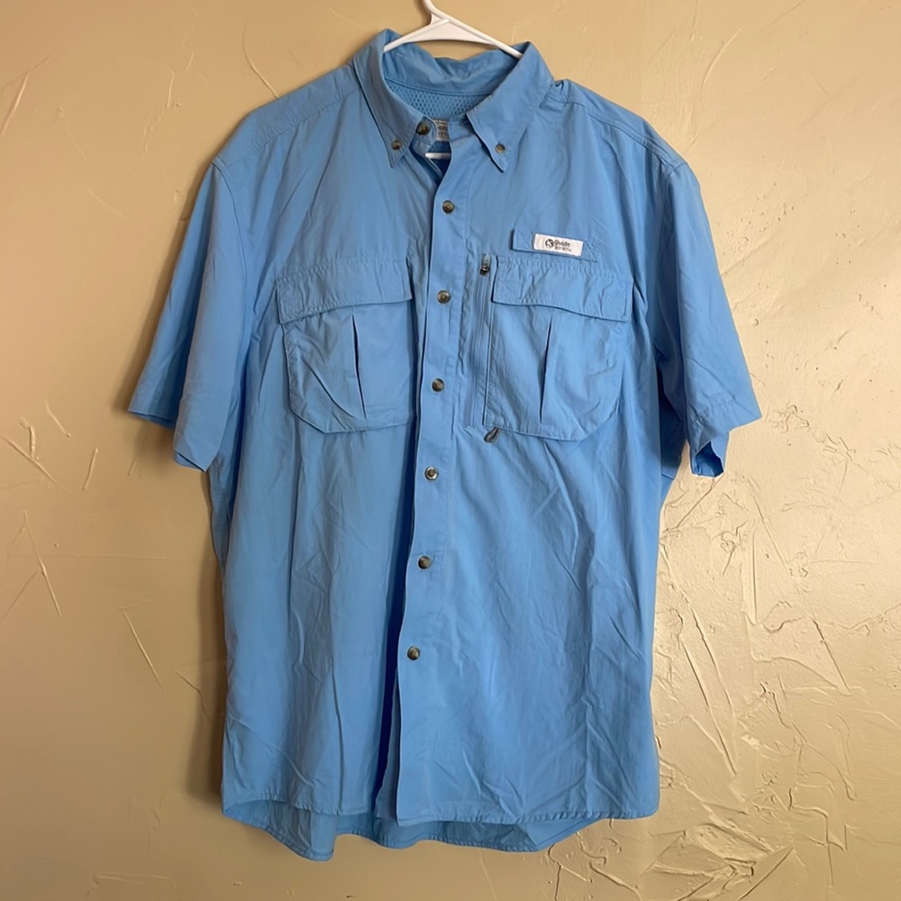 Gander Mountain Guide Series Vented Fishing Shirt Blue Short Sleeve Mens Sz L